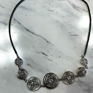 Bohemian leather and silver tone rhinestone necklace